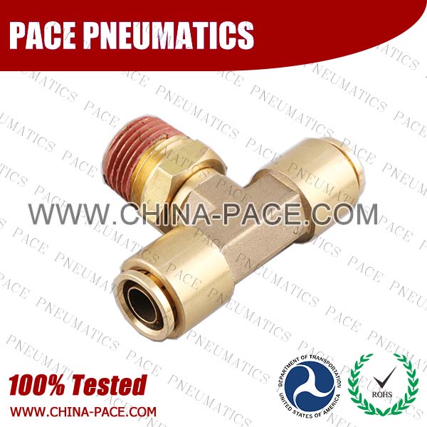 Male Branch Swivel Tee DOT Push To Connect Air Brake Fittings, DOT Push In Air Brake Tube Fittings, DOT Approved Brass Push To Connect Fittings, DOT Fittings, DOT Air Line Fittings, Air Brake Parts